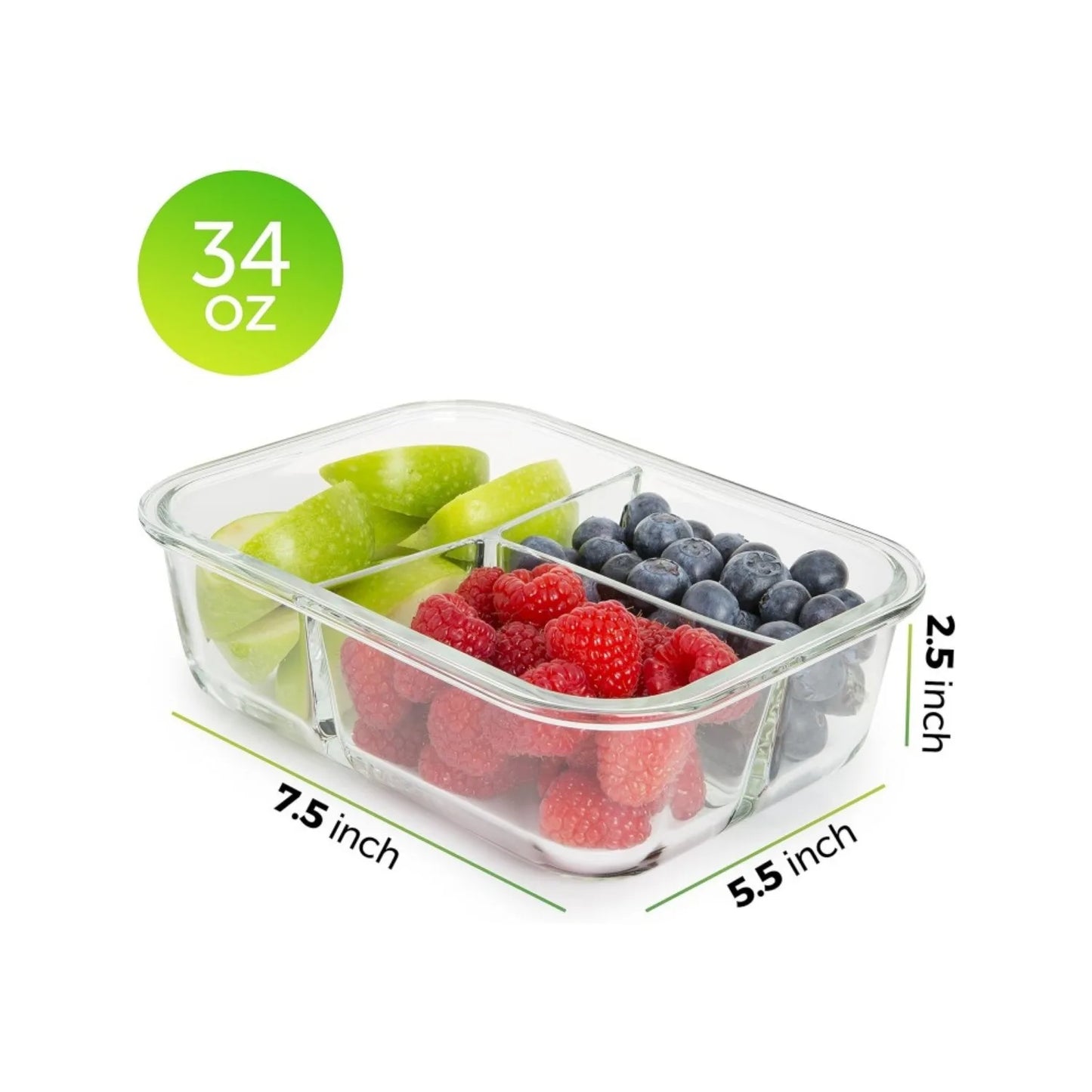 3 Pack 34 Oz Glass Meal Prep Containers - Dishwasher Microwave Freezer Oven Safe - Glass Storage Containers with Lids