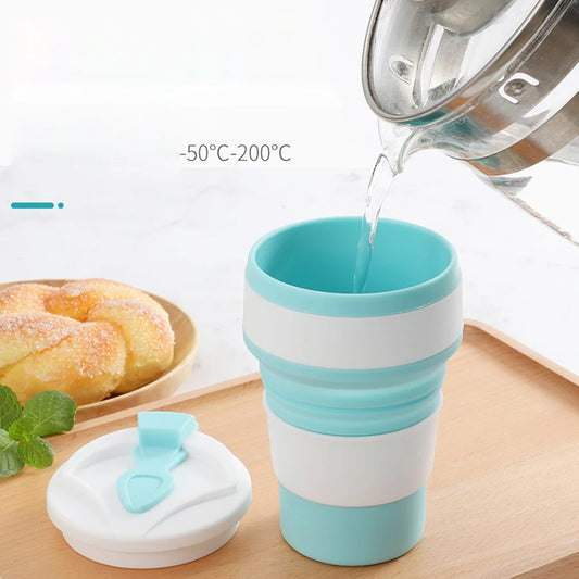 Silicone Food-Grade Folding Cup 350ml With Lid, Reusable Portable Hot - Coffee Cup, For Travel And Camping