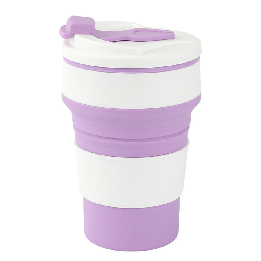 Silicone Food-Grade Folding Cup 350ml With Lid, Reusable Portable Hot - Coffee Cup, For Travel And Camping