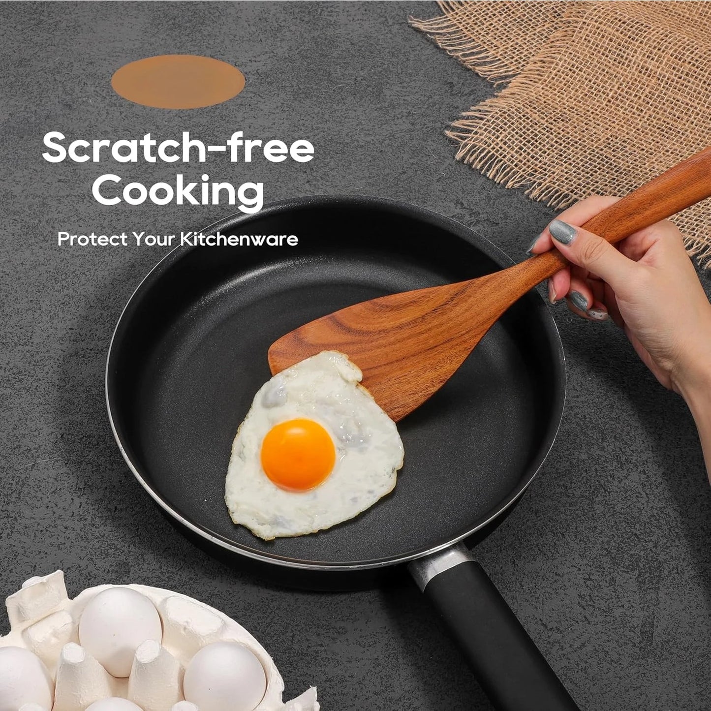Teak Wooden Cooking Utensils Set, 10 Piece Premium Kitchen Cookware, Non-Scratch Wooden Spoons for Cooking, Perfect for