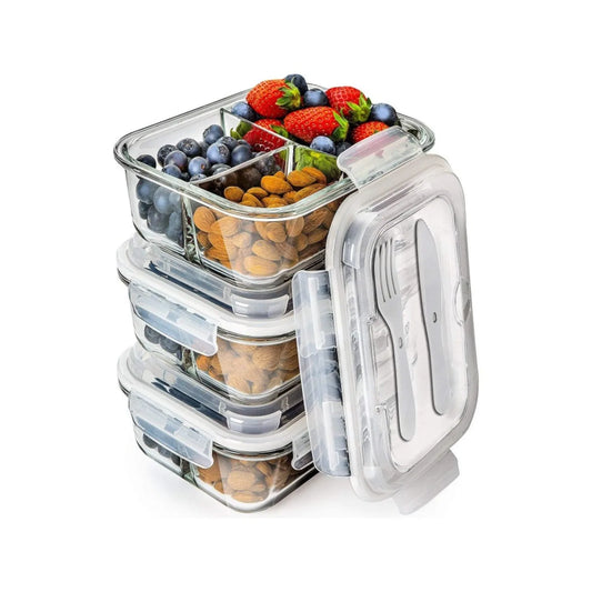 3 Pack 34 Oz Glass Meal Prep Containers - Dishwasher Microwave Freezer Oven Safe - Glass Storage Containers with Lids