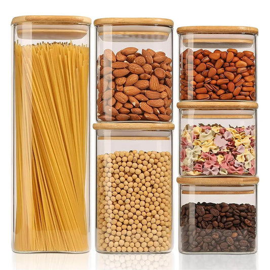 Food Storage Containers with Airtight Lid,Clear Glass Canister,Kitchen Pantry Storage jar for Pasta Sugar Flour Oat Cereal Beans