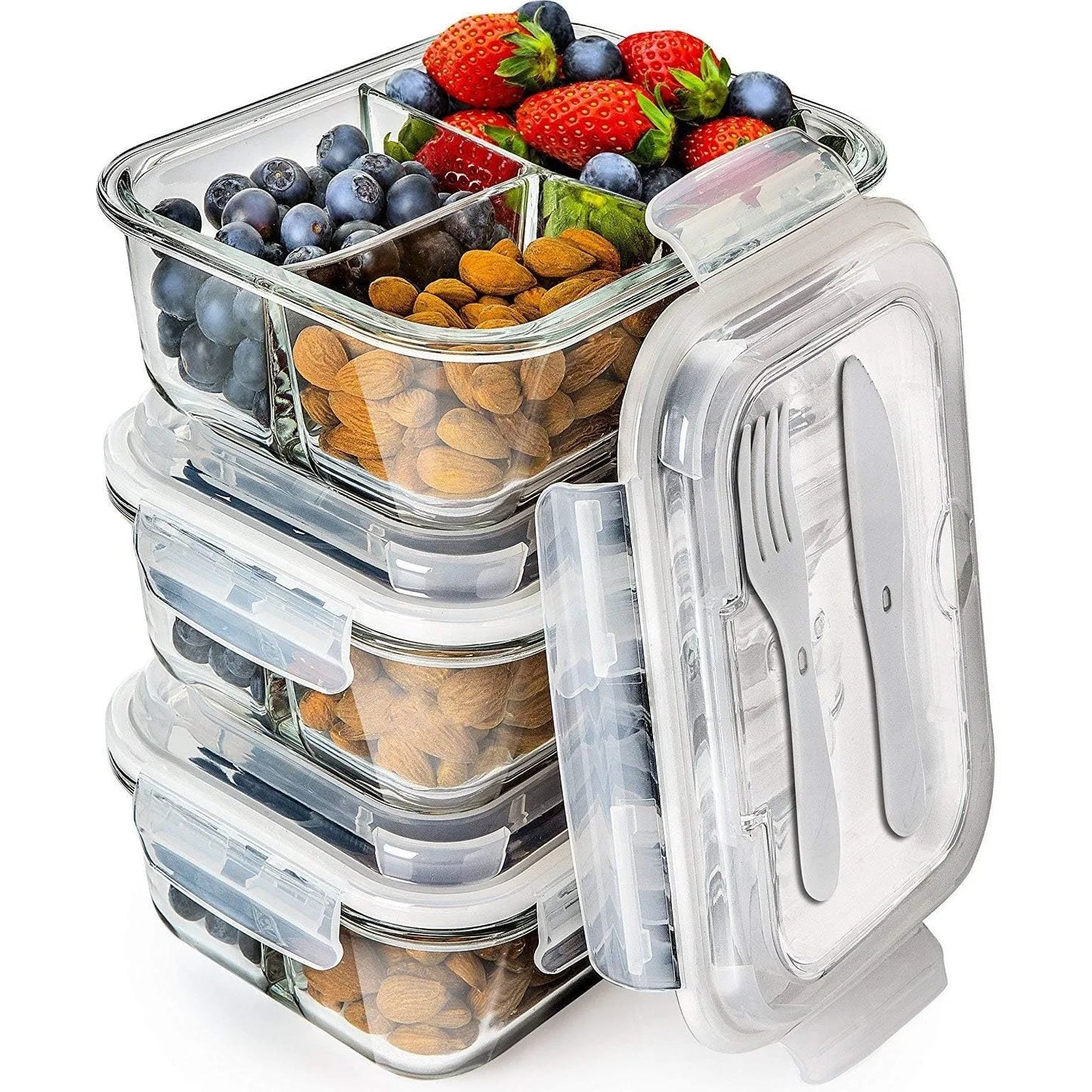 3 Pack 34 Oz Glass Meal Prep Containers - Dishwasher Microwave Freezer Oven Safe - Glass Storage Containers with Lids