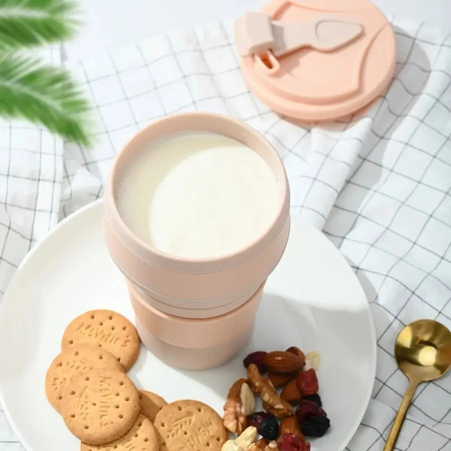 Silicone Food-Grade Folding Cup 350ml With Lid, Reusable Portable Hot - Coffee Cup, For Travel And Camping