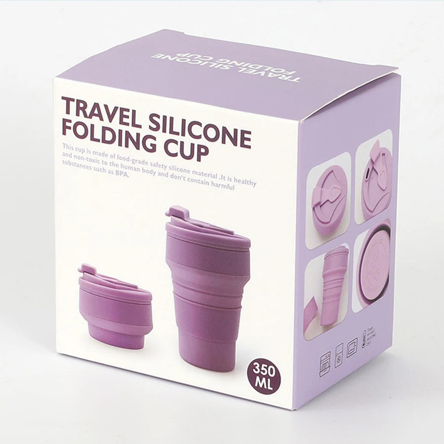 Silicone Food-Grade Folding Cup 350ml With Lid, Reusable Portable Hot - Coffee Cup, For Travel And Camping