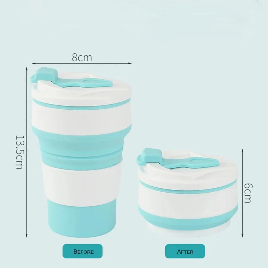 Silicone Food-Grade Folding Cup 350ml With Lid, Reusable Portable Hot - Coffee Cup, For Travel And Camping